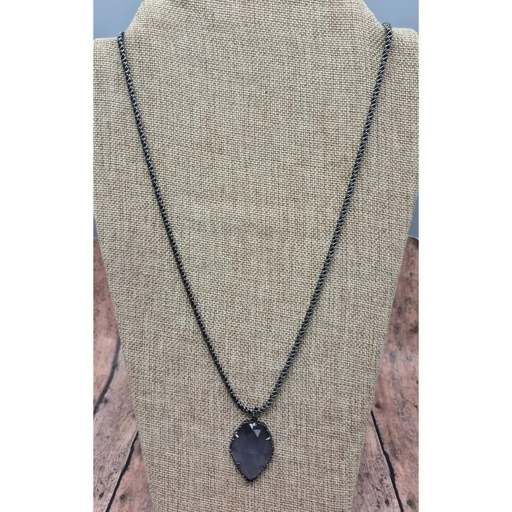 Kendra Scott Rare Slate Cats Eyes Gunmetal Corla Necklace Long Chain 30"  MINT - Picture 6 of 14